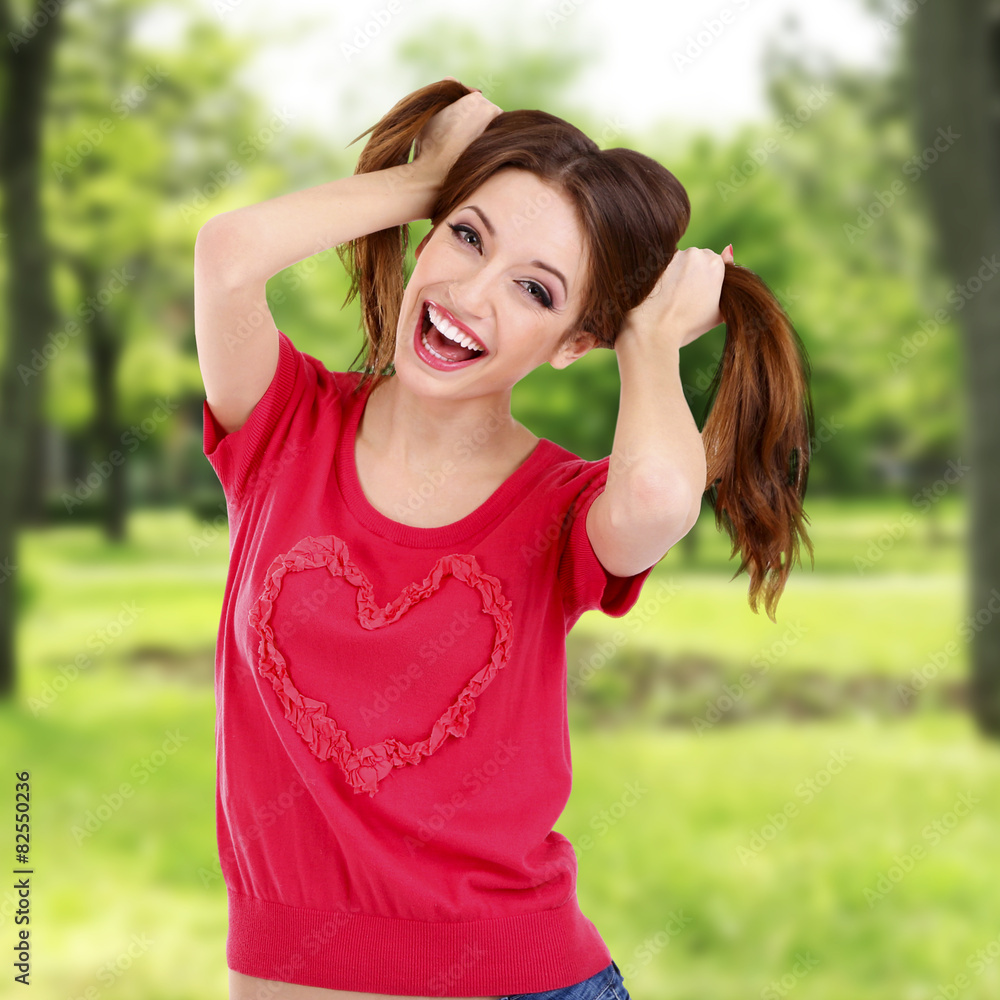 Funny woman on nature background