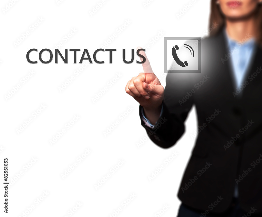 Businesswoman hand pressing contact us button