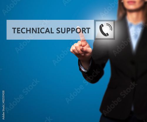 Businesswoman pressing technical support button on screen