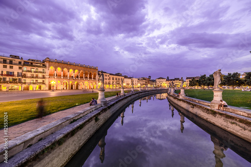 Padova Famous ancient Prato della Valle square at dusk