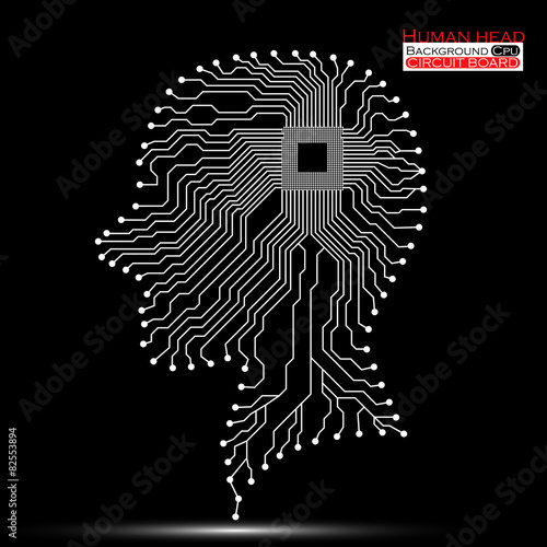 Human head. Cpu. Circuit board. Vector illustration. Eps 10