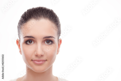Foto Smiling woman posing on white background