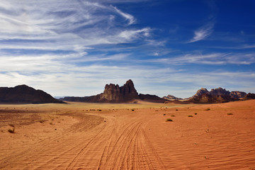 Poster Woestijnlandschap Rotswoestijn Wadi Rum in Jordanië  © Oleg Znamenskiy