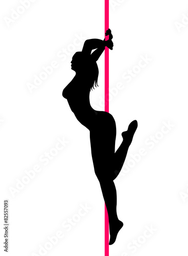 Pole dancer sexy silhouette. Isolated on white background.