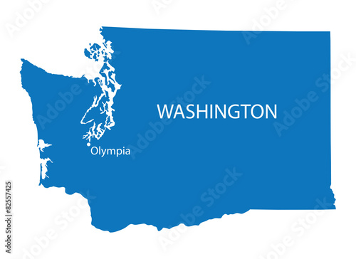 blue map of Washington with indication of Olympia