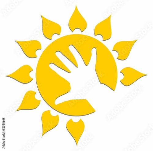 Logo with a children's hand and the sun.