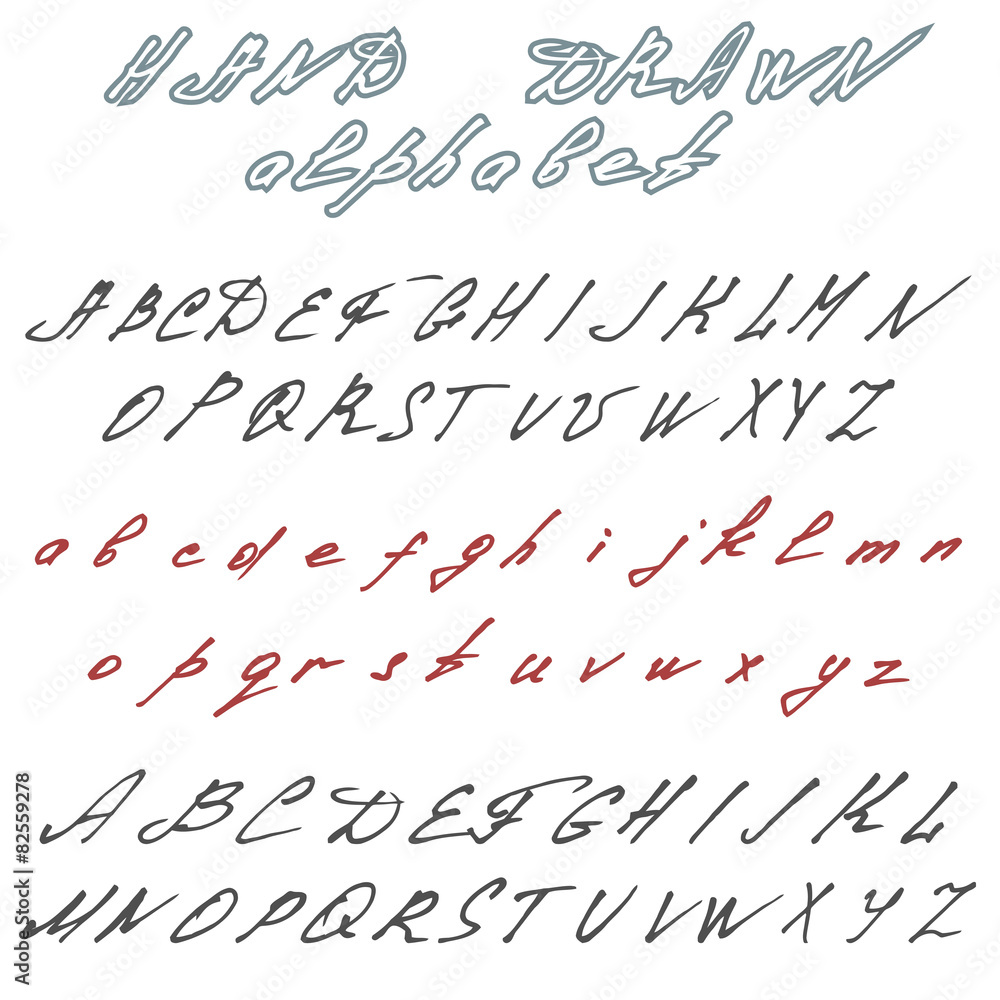 Naklejka premium Hand drawn font. Handwriting doodle alphabet