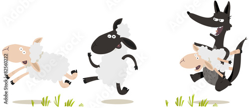 Grand méchant Loup poursuivant des moutons