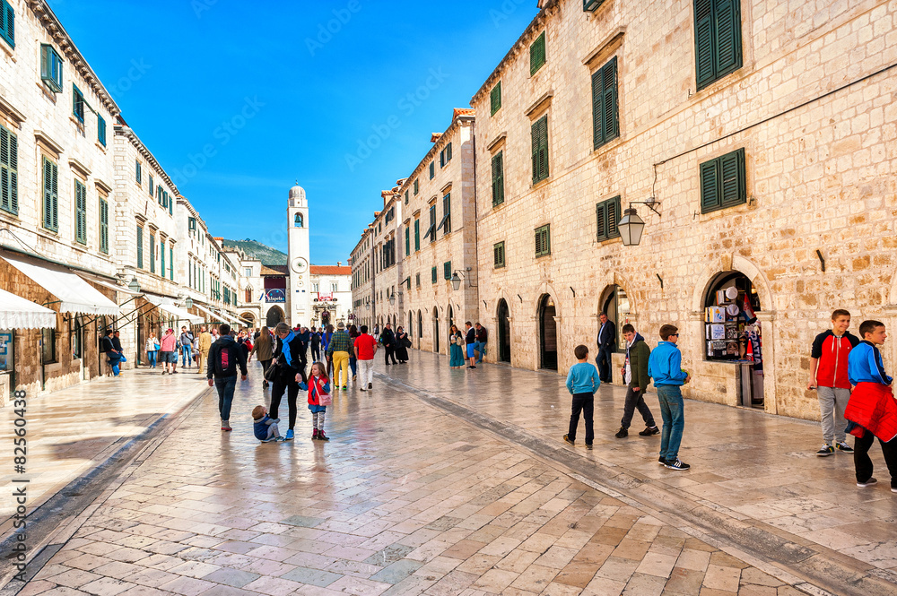 Naklejka premium Tourists visit Old Town Dubrovnik, UNESCO's World Heritage Site