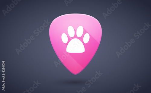Pink guitar pick icon with an animal footprint