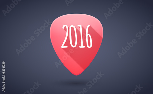 Red guitar pick icon with a 2016 year sign
