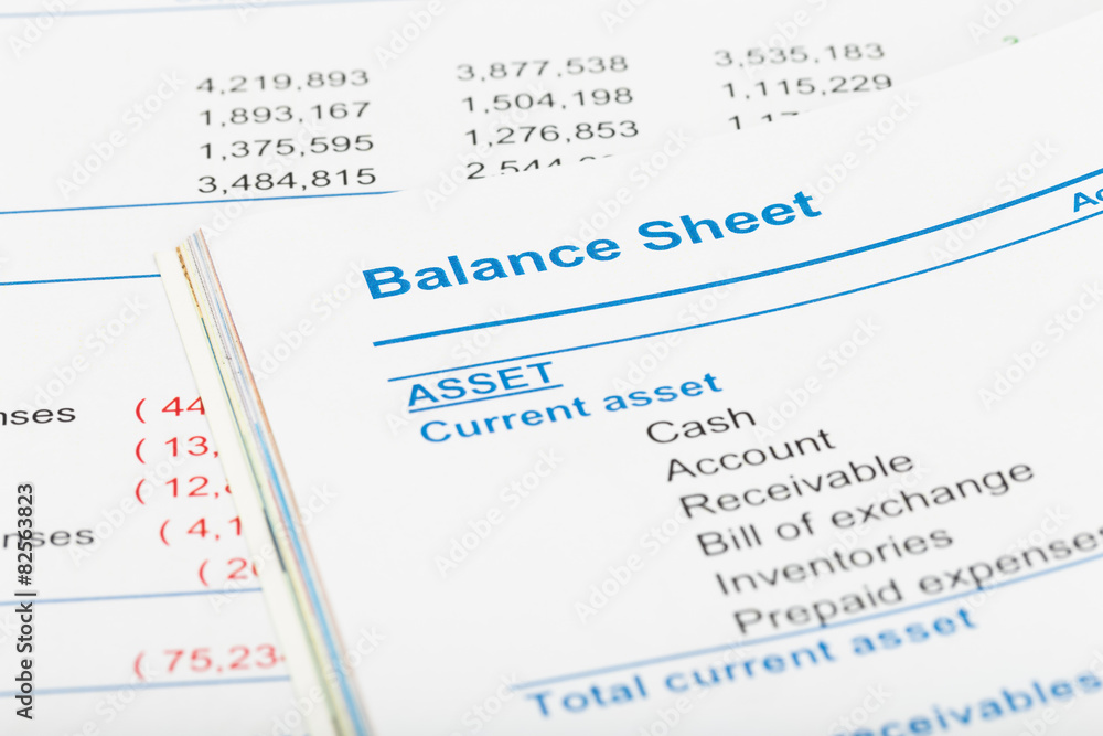 Balance sheet in stockholder report book, document is mock-up Balance sheet in stockholder report book, document is mock-up