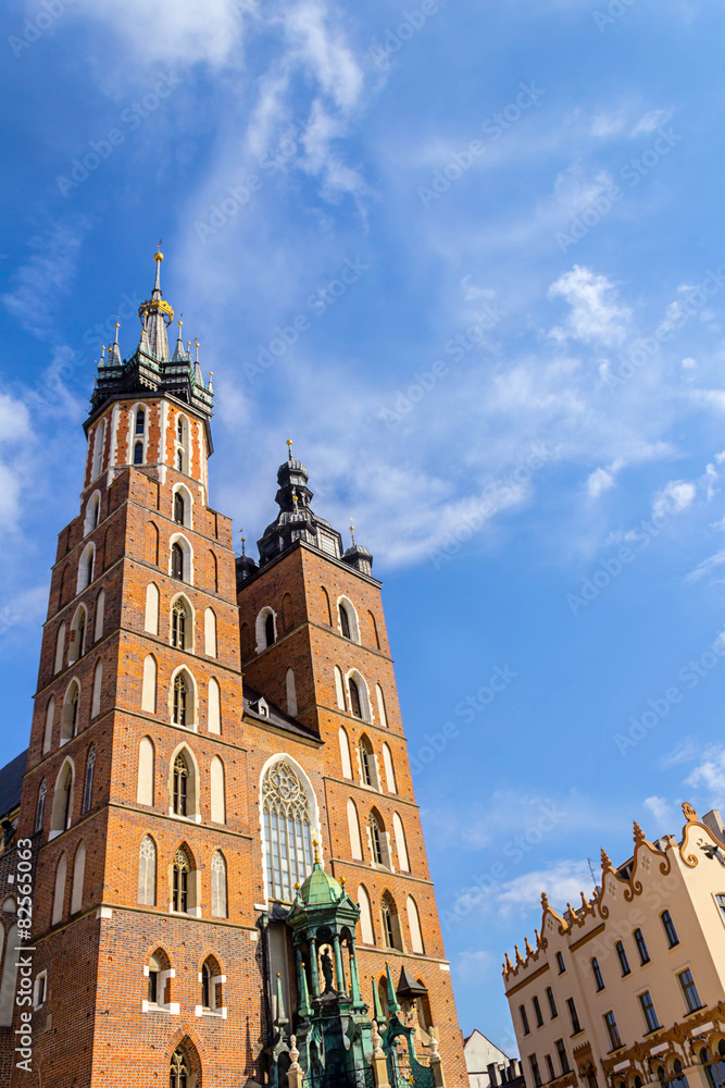 Mariacki Church, the Old town in Krakow, Poland, Europe.