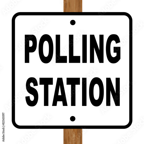 A polling station sign over a white background