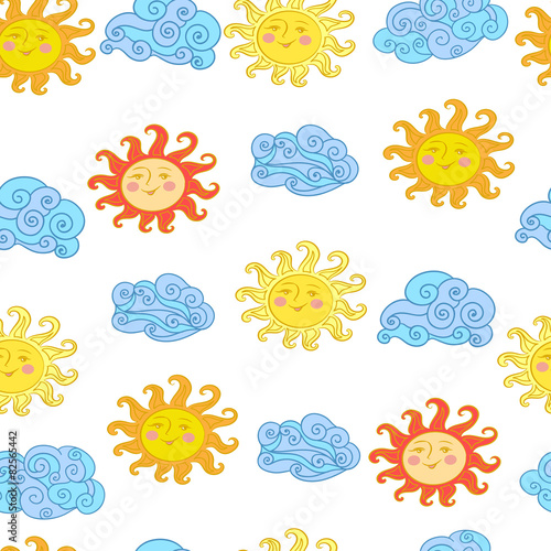 Seamless pattern with sun and cloud.