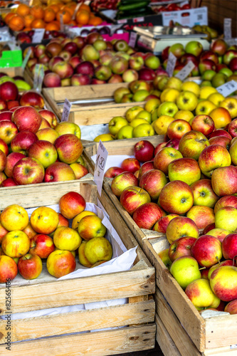 Fresh apples stand at the city market  Krakow  Poland