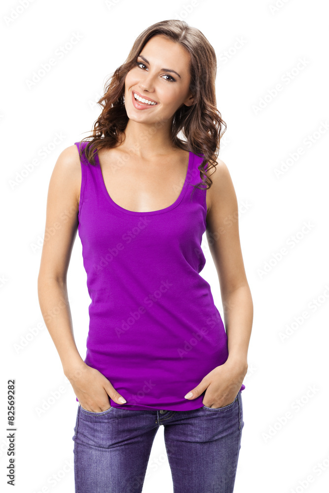 Happy smiling young woman, on white Happy smiling young woman, on white