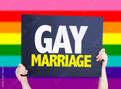 Gay Marriage card with rainbow flag on background