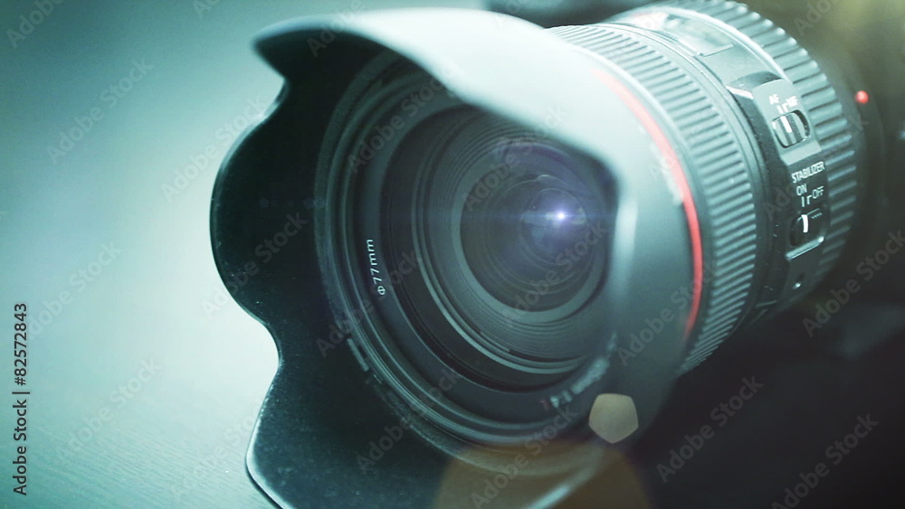 Close-up shot of professional camera. HD 1080.