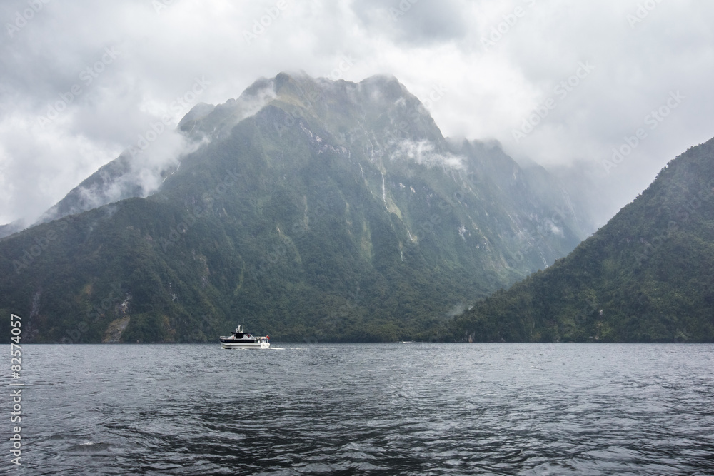 A boat in Milford Sound
