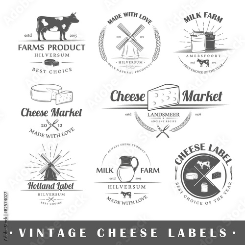 Set of vintage labels cheese