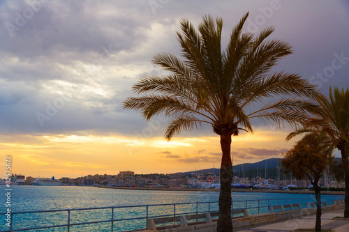 Palma de Mallorca sunset at port in Majorca