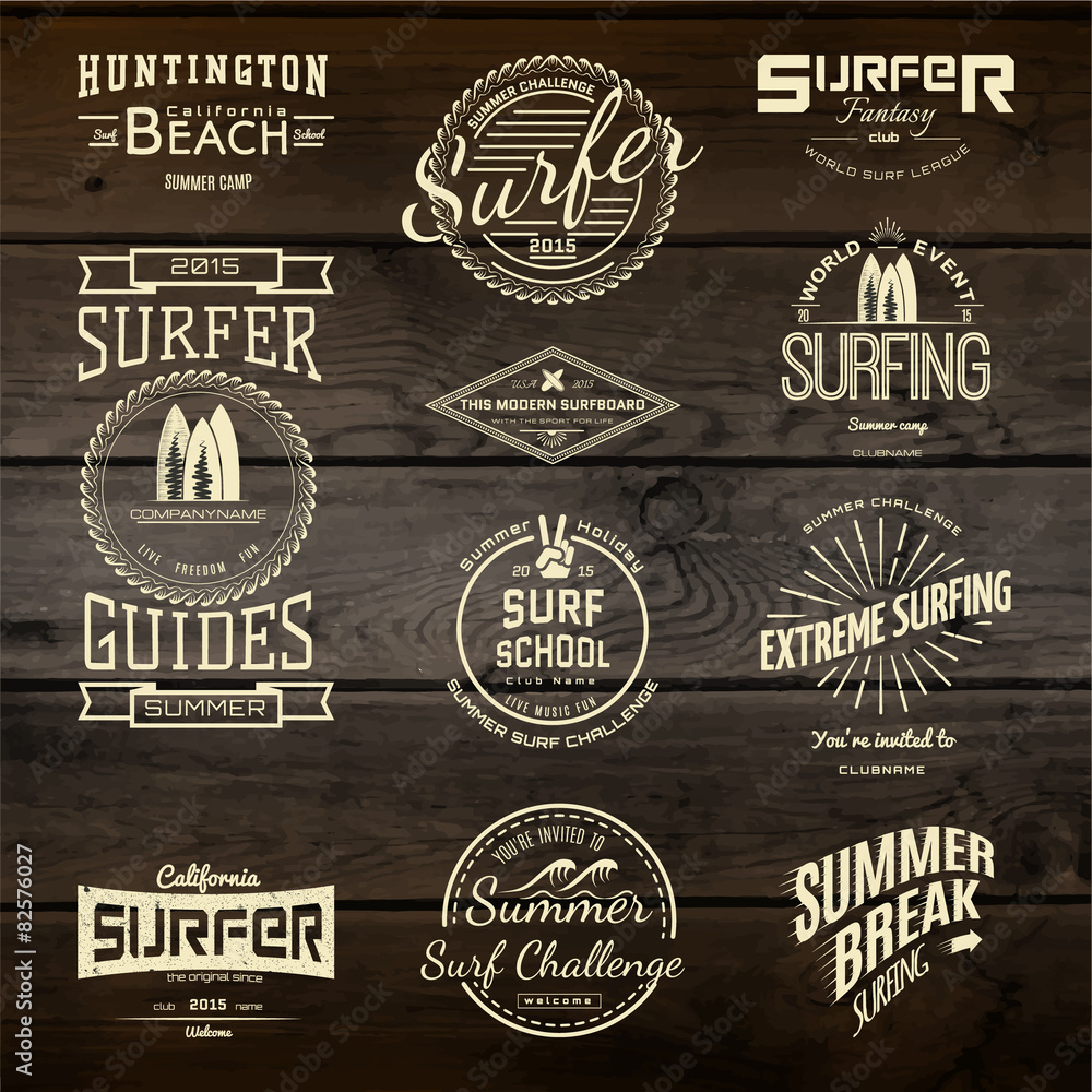 Surf badges logos and labels for any use