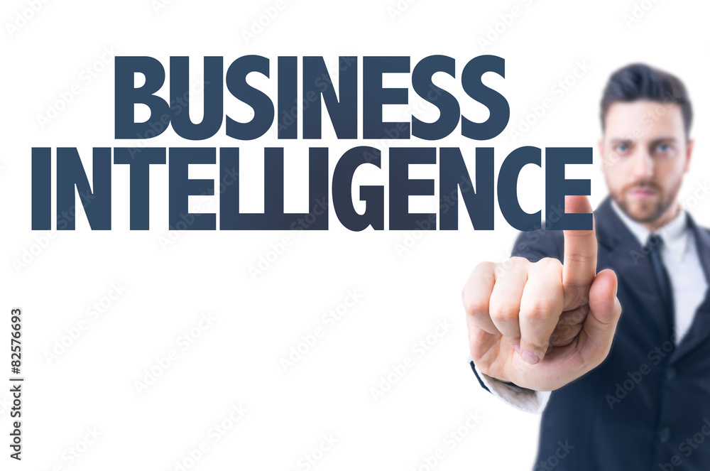 Business man pointing the text: Business Intelligence Business man pointing the text: Business Intelligence