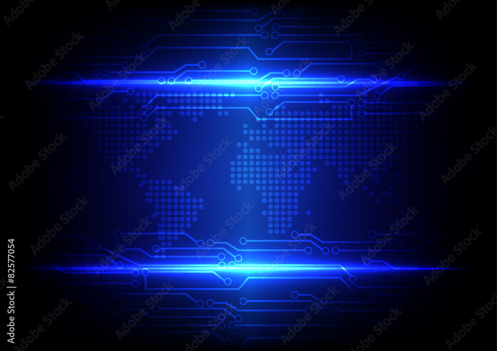 Abstract blue light with circuit line technology and map dot bac
