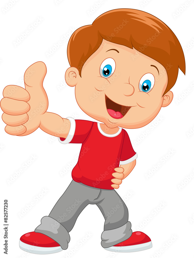 Cartoon little boy giving thumbs up