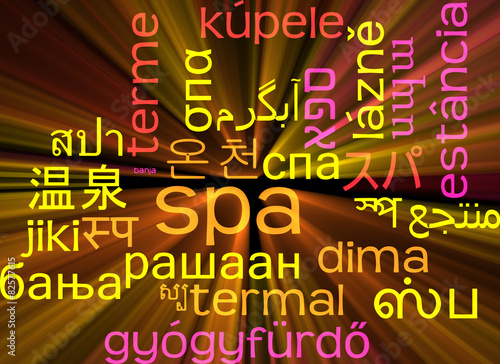 Spa multilanguage wordcloud background concept glowing