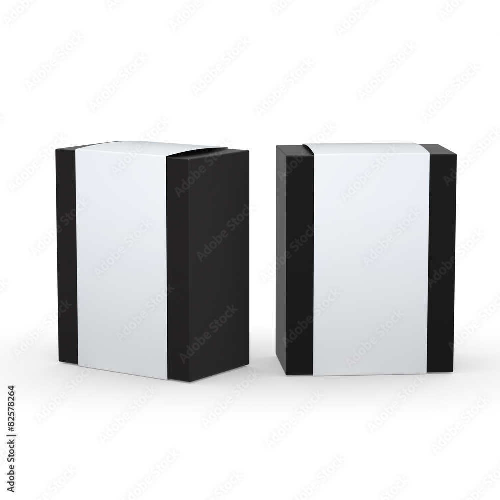 Black paper box with white wrap packaging,clipping path included Black paper box with white wrap packaging,clipping path included