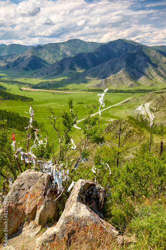 Holy stone on Altai mountain pass Chike-Taman in Russia photo