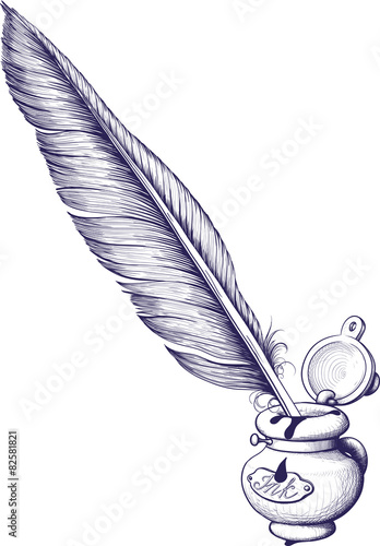 Inkwell and quill pen