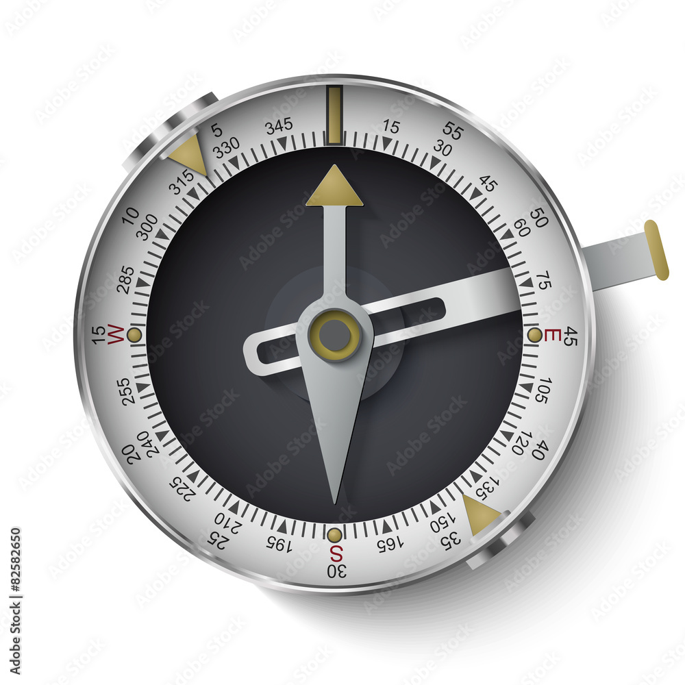 Classic compass with long phosphor isolated on white background Classic compass with long phosphor isolated on white background