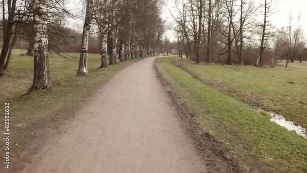 POV of riding bicycle in empty wild spring park, prores 422 POV of riding bicycle in empty wild spring park, prores 422