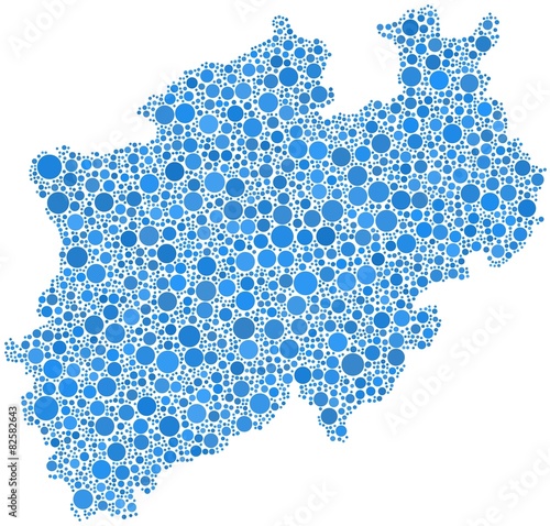 Map of North Rhine Westphalia in a mosaic of blue bubbles