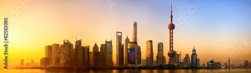 Pudong panorama at sunrise,...