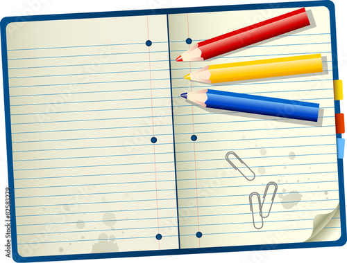 Pencils over notebook with room for your text - vector illustration