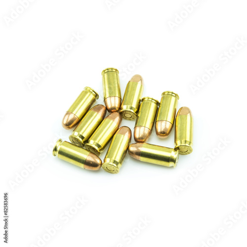 group of 11mm bullets isolated on a white background.