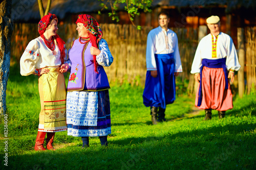 group of ukrainian people walking after folk festivities