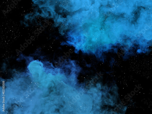 Blue nebulas and stars in cosmos