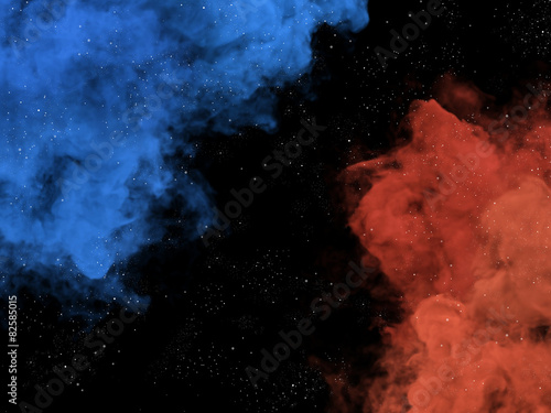 Blue and orange nebulas and stars in galaxy