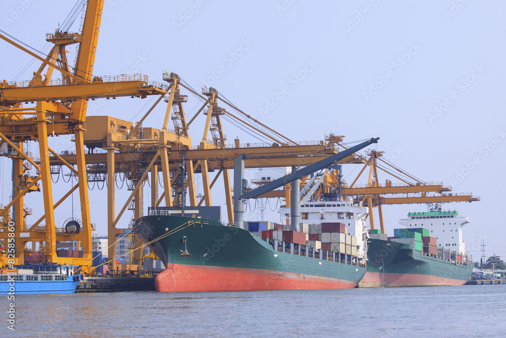 commercial ship loading container in shipping port image use for