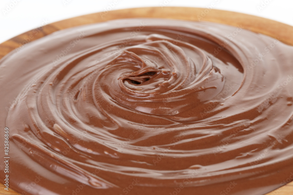 chocolate hazelnut cream in wood bowl chocolate hazelnut cream in wood bowl