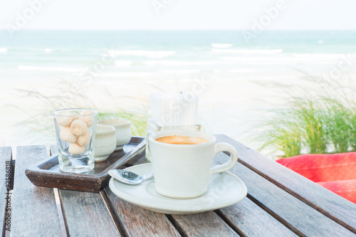 coffee set on the beach