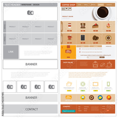 website wireframe template and  mock up