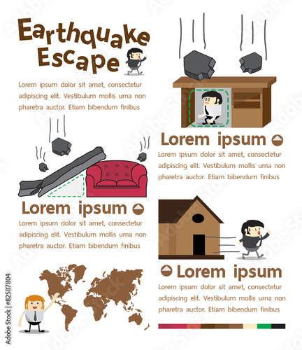 Earthquake escape infographics, Vector Illustrator