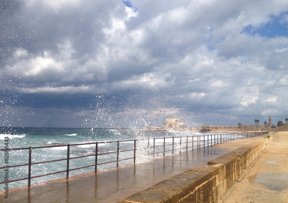 Mediterranean seashore at Caesarea Israel