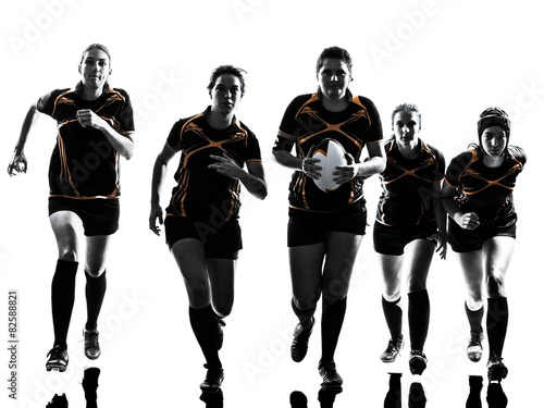 Canvas Print rugby women players team silhouette
